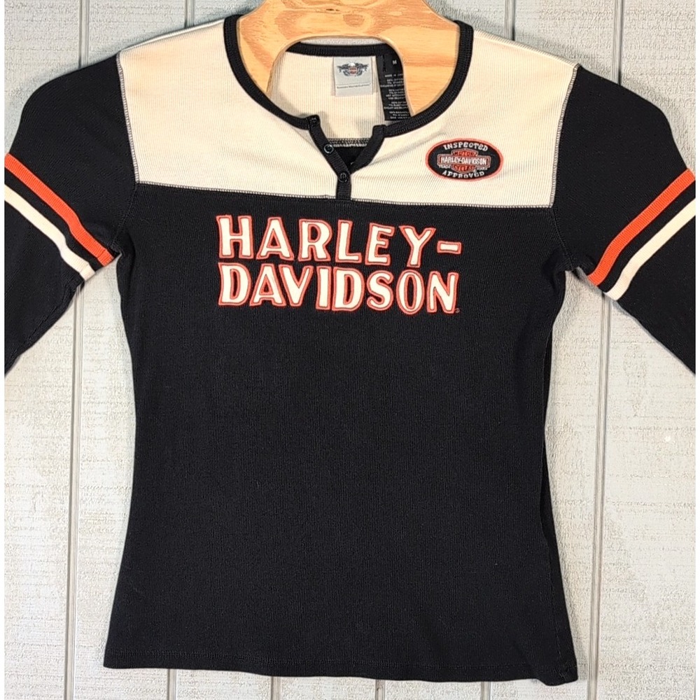 VTG Harley Davidson Shirt Women's M Medium Black Orange‎ Long Sleeve Motorcycles - Picture 2 of 9